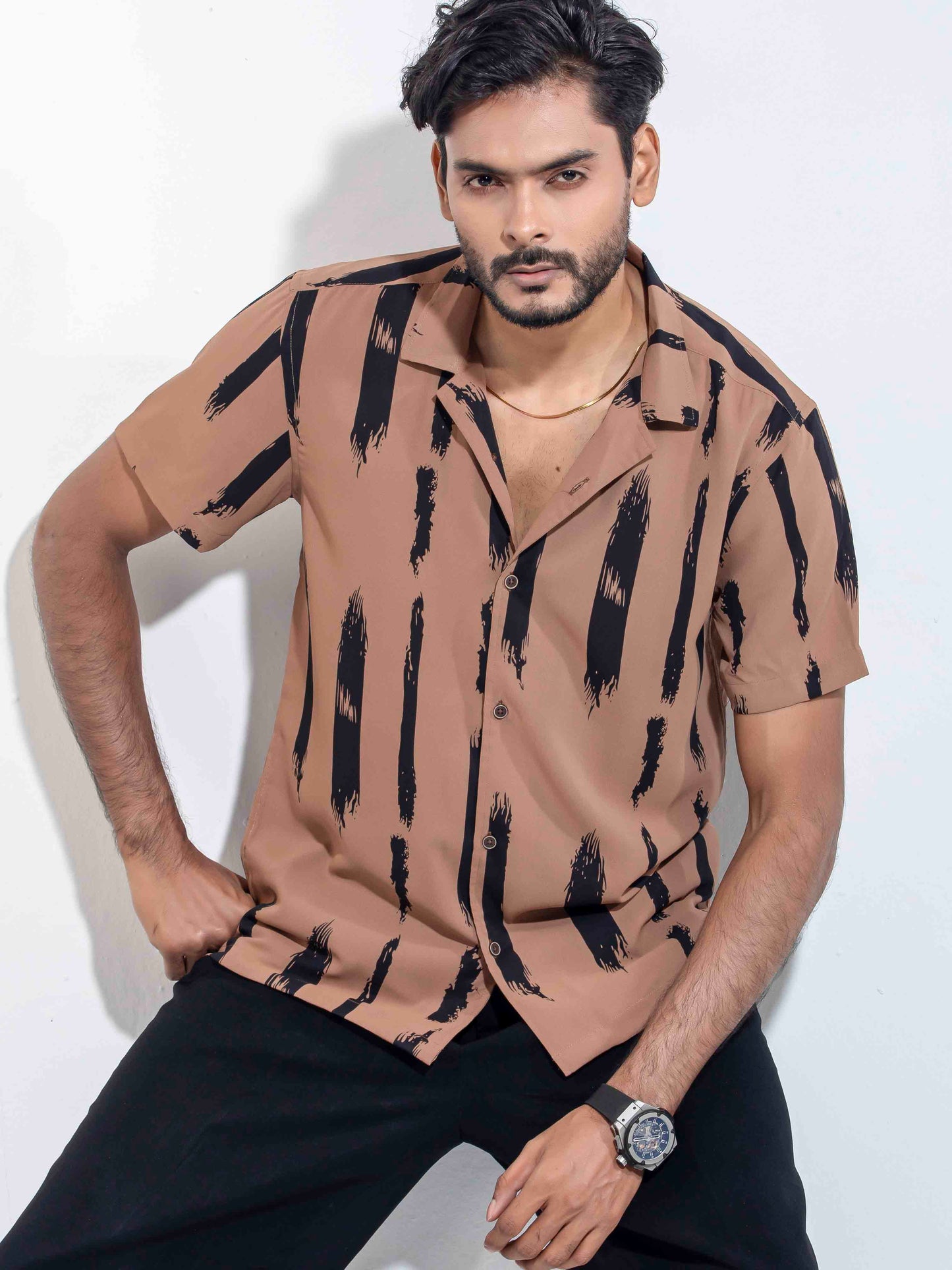Cappuccino brown Black printed Havana shirt