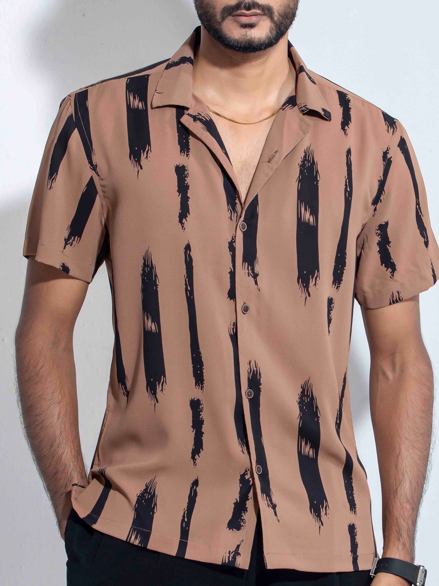 Cappuccino brown Black printed Havana shirt