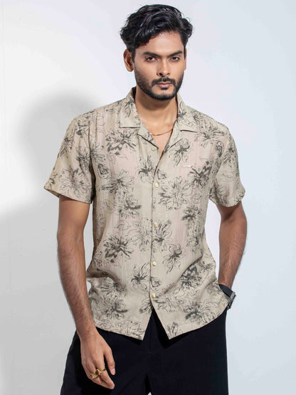 Cream black leaf printed viscos Havana