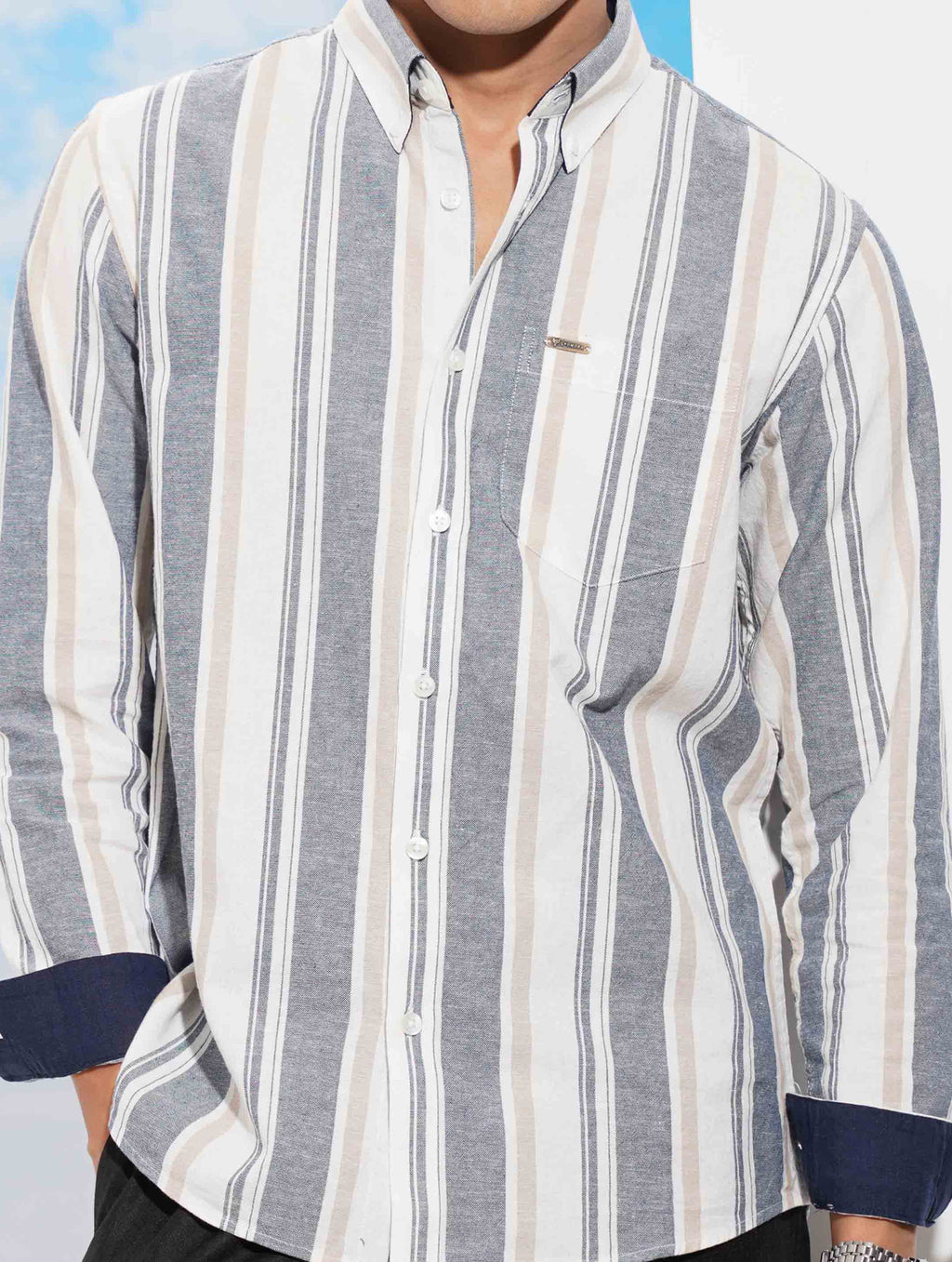 Off white Ash Cream  Stripe collar button Formal shirt