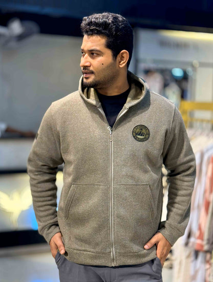 Faded Olive Jacquard Knit Zipper Hoodie