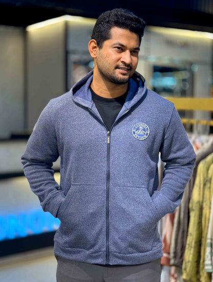 Steel Blue Jacquard Knit Zipper Hoodie