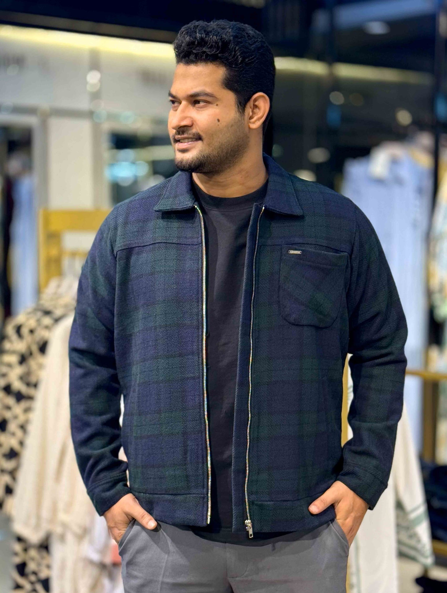 Castleton Green - Navy Blue Check flannel jacket