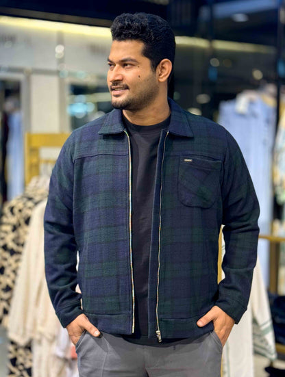 Castleton Green - Navy Blue Check flannel jacket