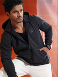 Coal Black Jacquard Knit Zipper Hoodie