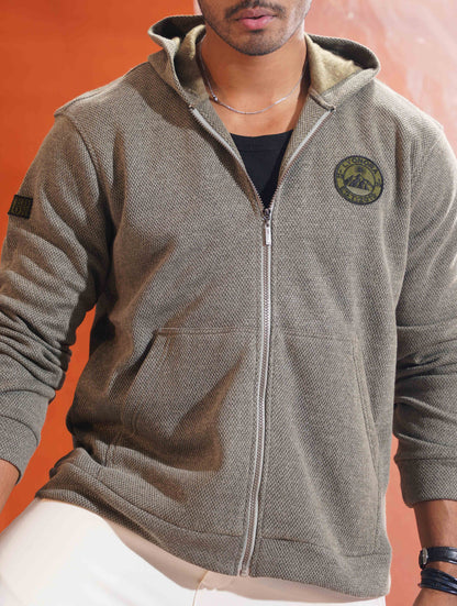 Faded Olive Jacquard Knit Zipper Hoodie
