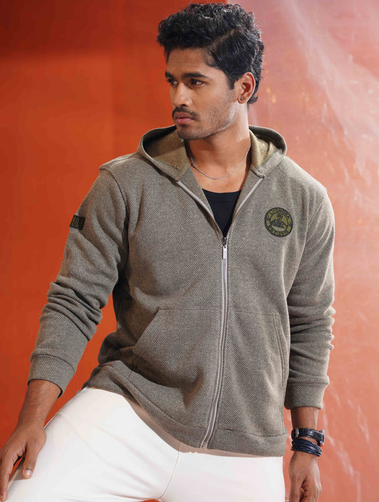 Faded Olive Jacquard Knit Zipper Hoodie