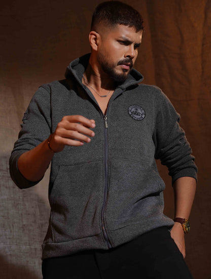 Iron Gray Jacquard Knit Zipper Hoodie