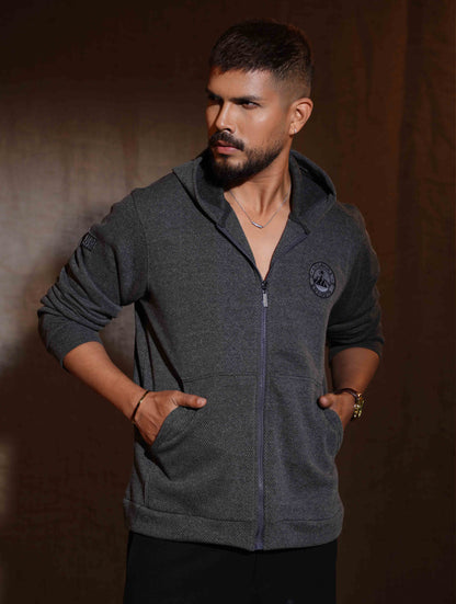 Iron Gray Jacquard Knit Zipper Hoodie