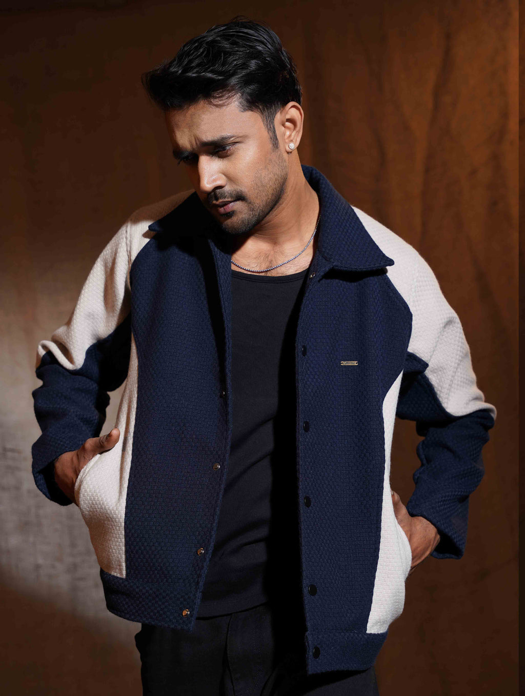 Deep Blue - Gray Knit Premium Jacket