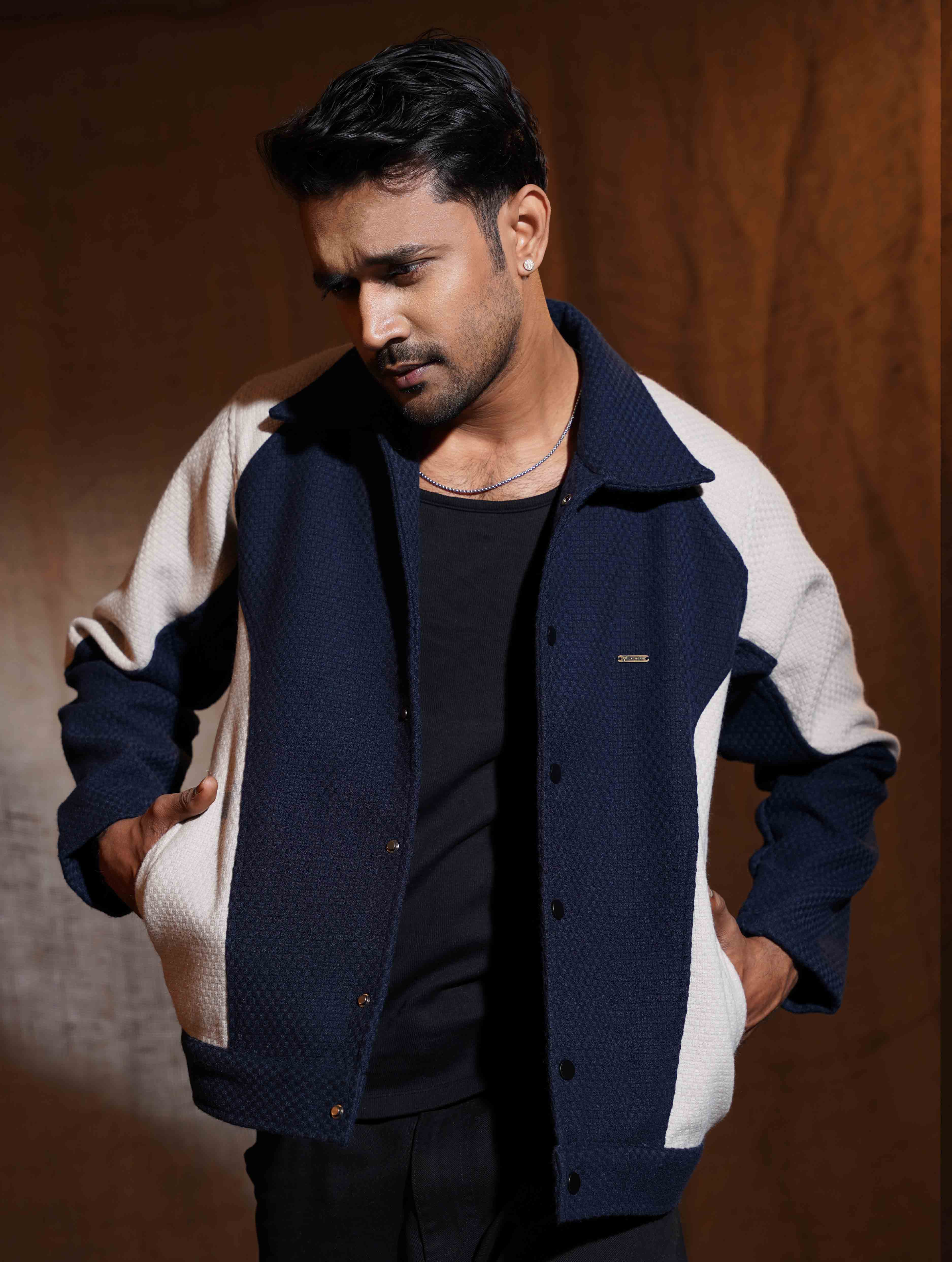 Deep Blue - Gray Knit Premium Jacket