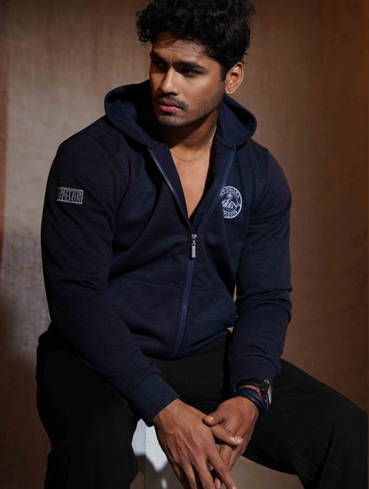 Deep Blue Jacquard Knit Zipper Hoodie