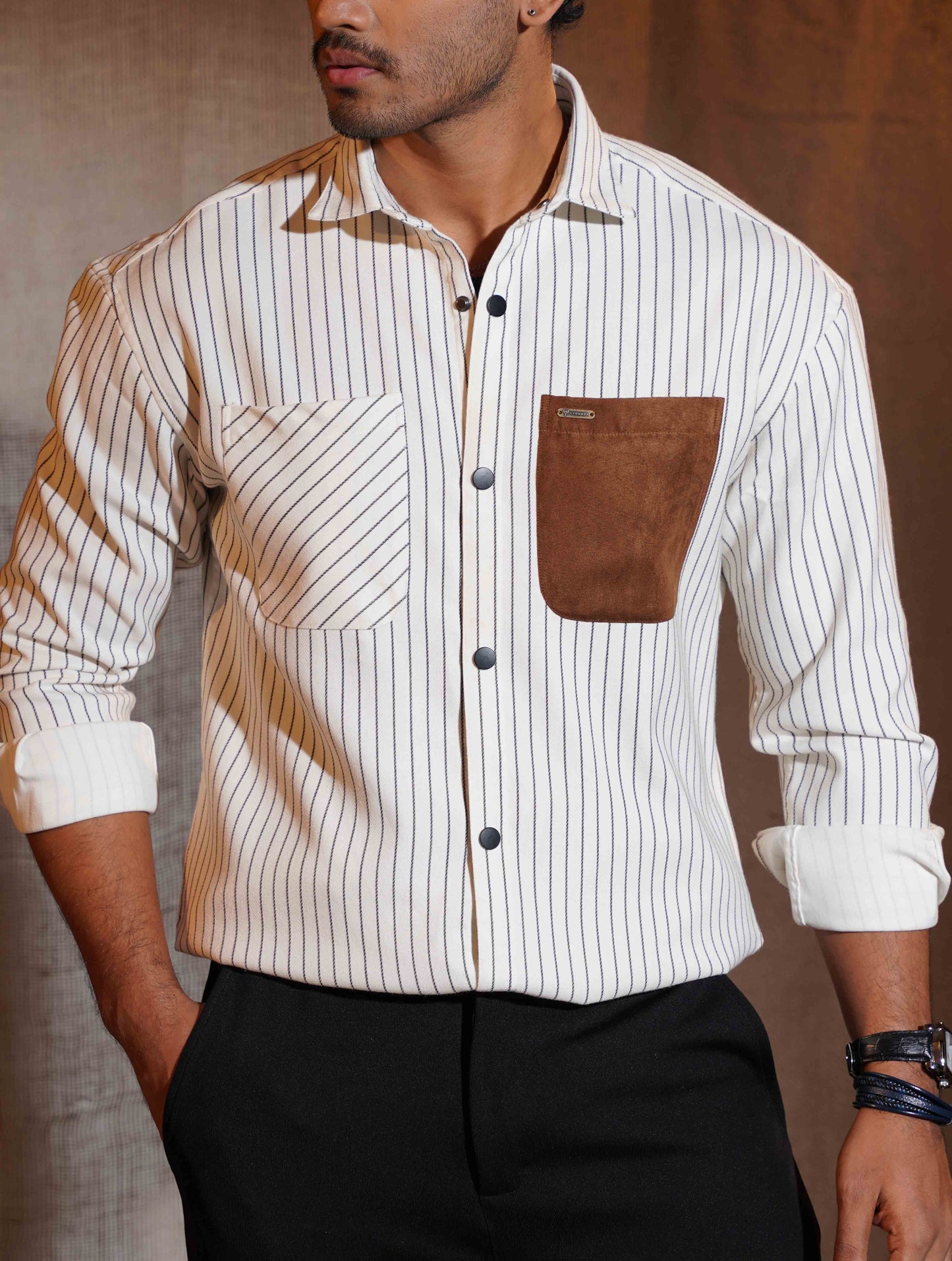 Off White Black stripe pocket contrast winter shirt