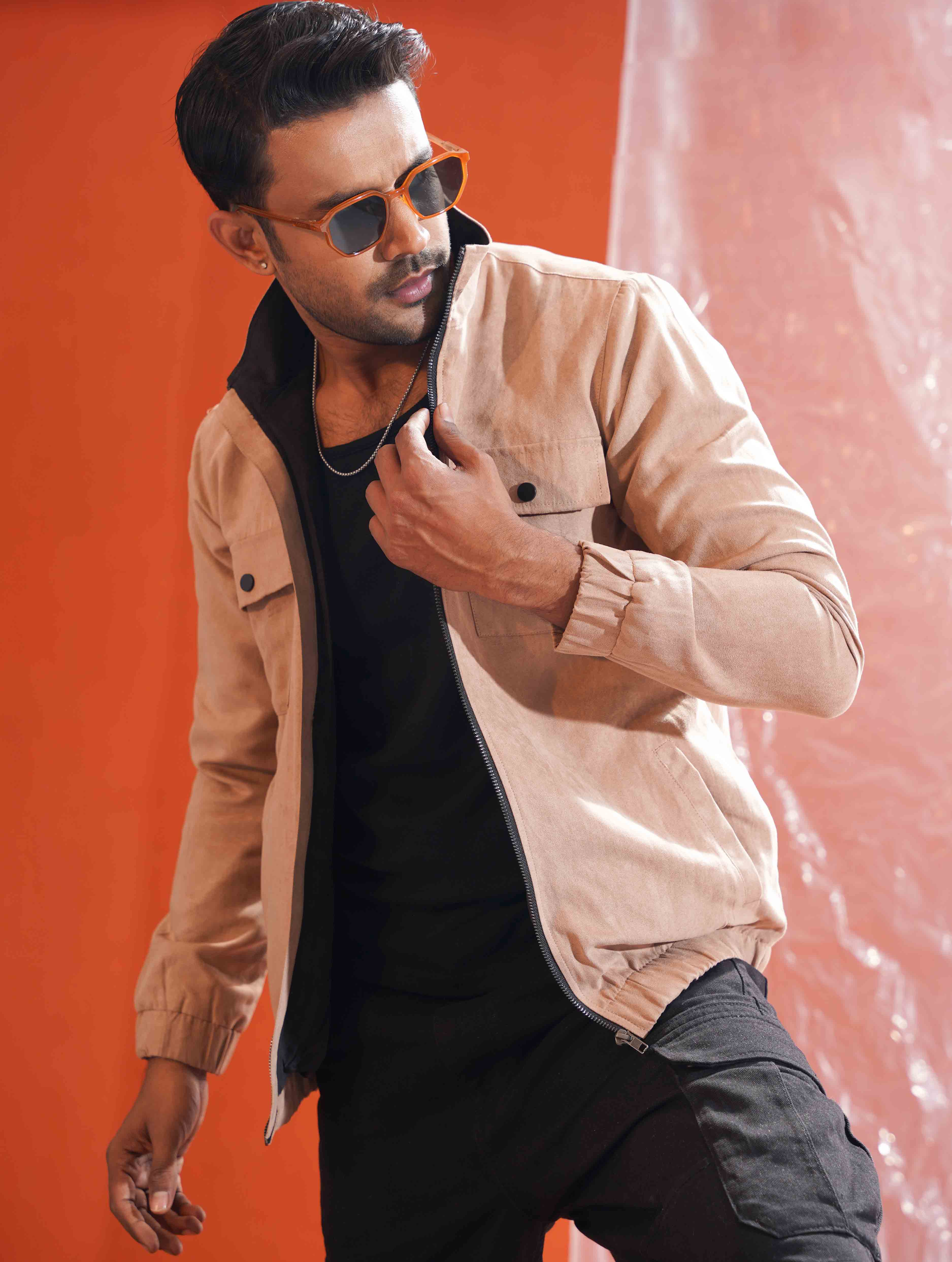 Beige suede leather jacket