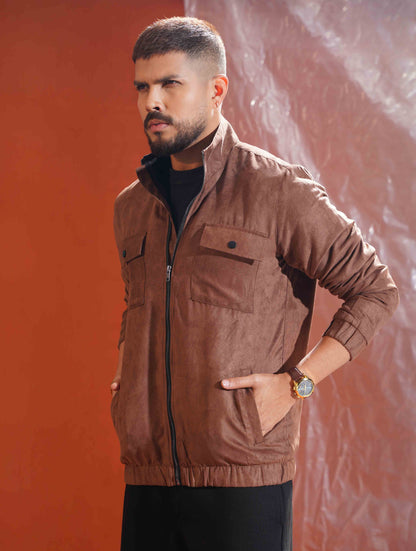 Coffee brown suede leather jacket