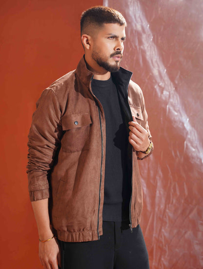 Coffee brown suede leather jacket