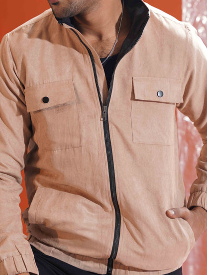 Beige suede leather jacket