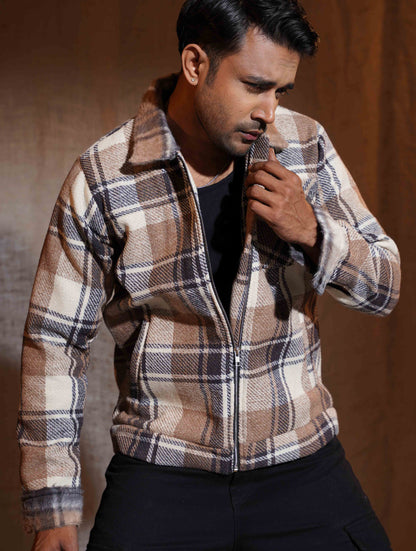 Desert Brown - Cream Check flannel jacket