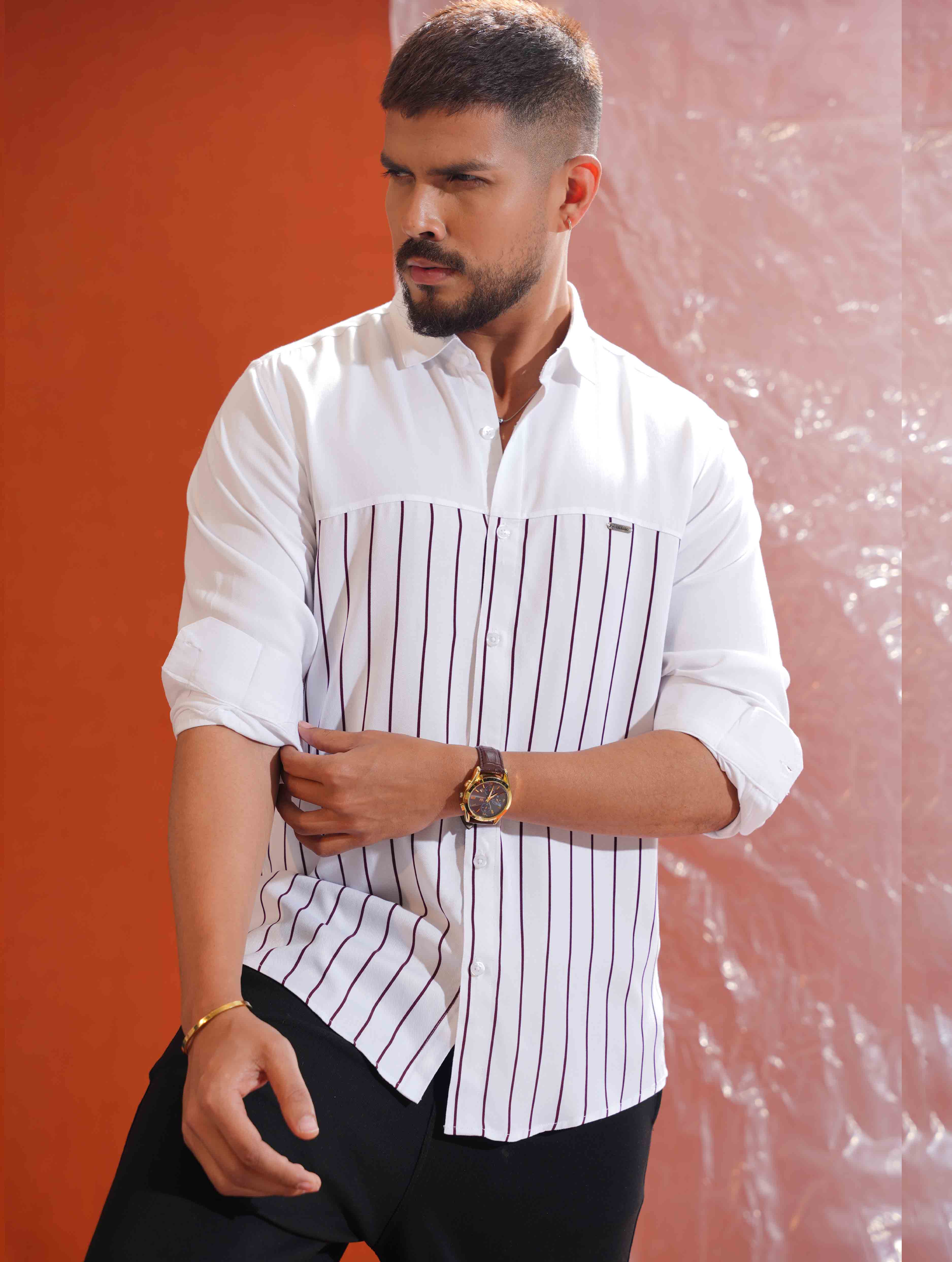 White Chest  thin Stripe Contrast Full sleeve Shirt