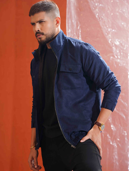 Blue suede leather jacket