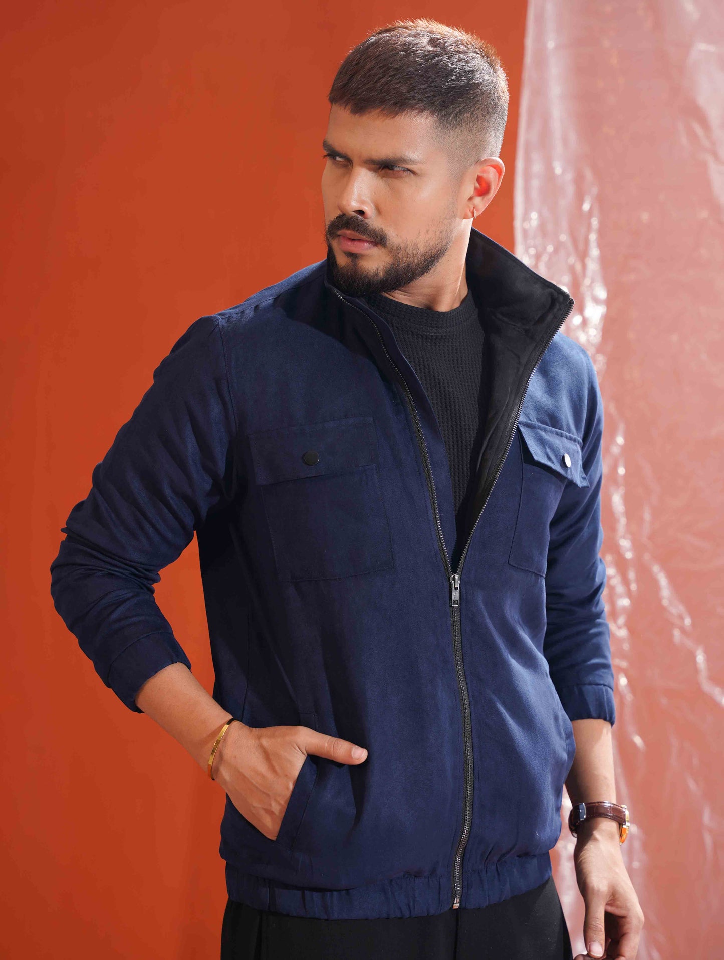 Blue suede leather jacket