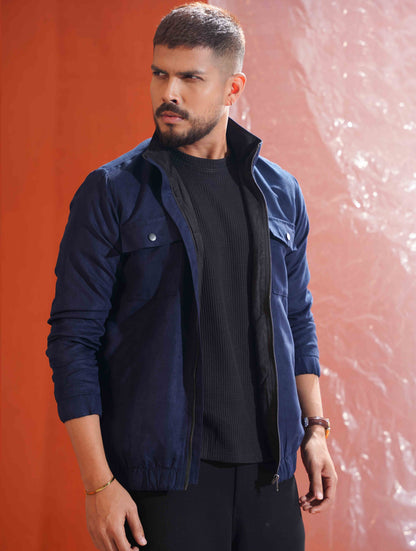 Blue suede leather jacket