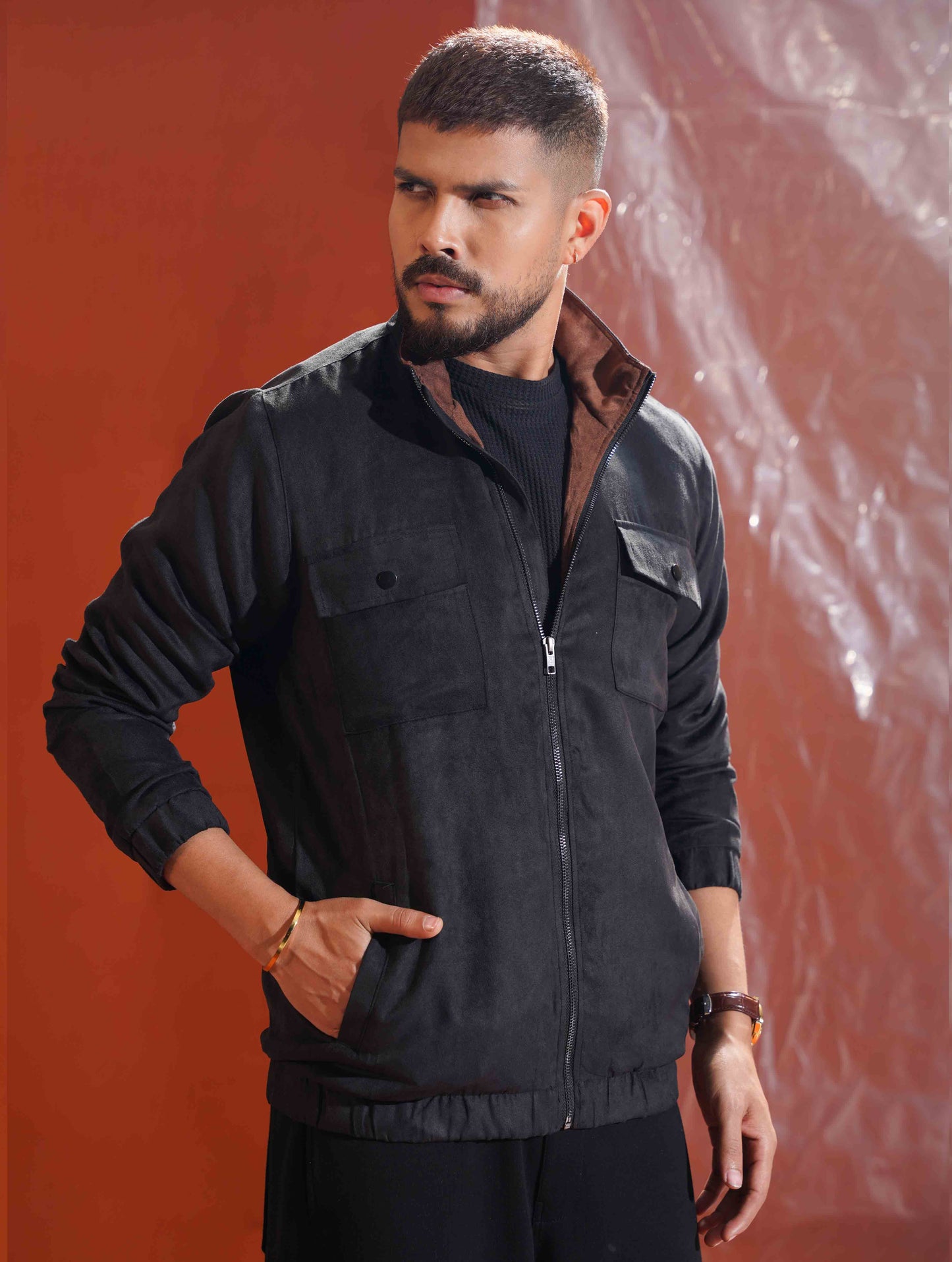 Black suede leather jacket