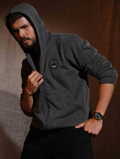 Iron Gray Jacquard Knit Zipper Hoodie