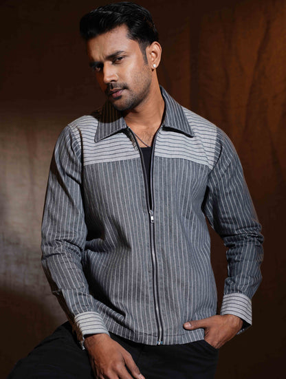 Gray Ash stripe  Shoulder Contrast zipper jacket