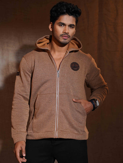 Bronze Orange Jacquard Knit Zipper Hoodie