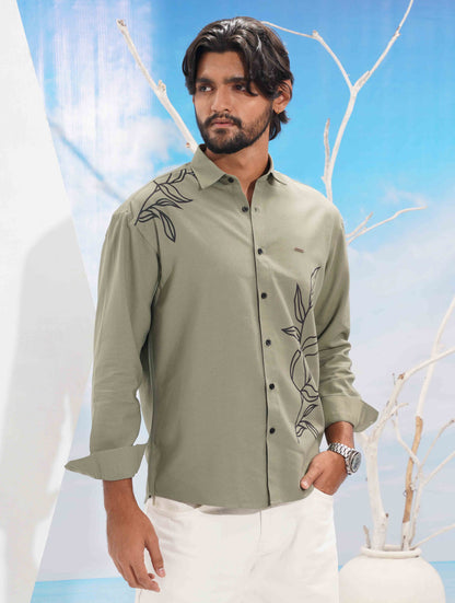 Olive Black Flower print full Sleeve Shirt