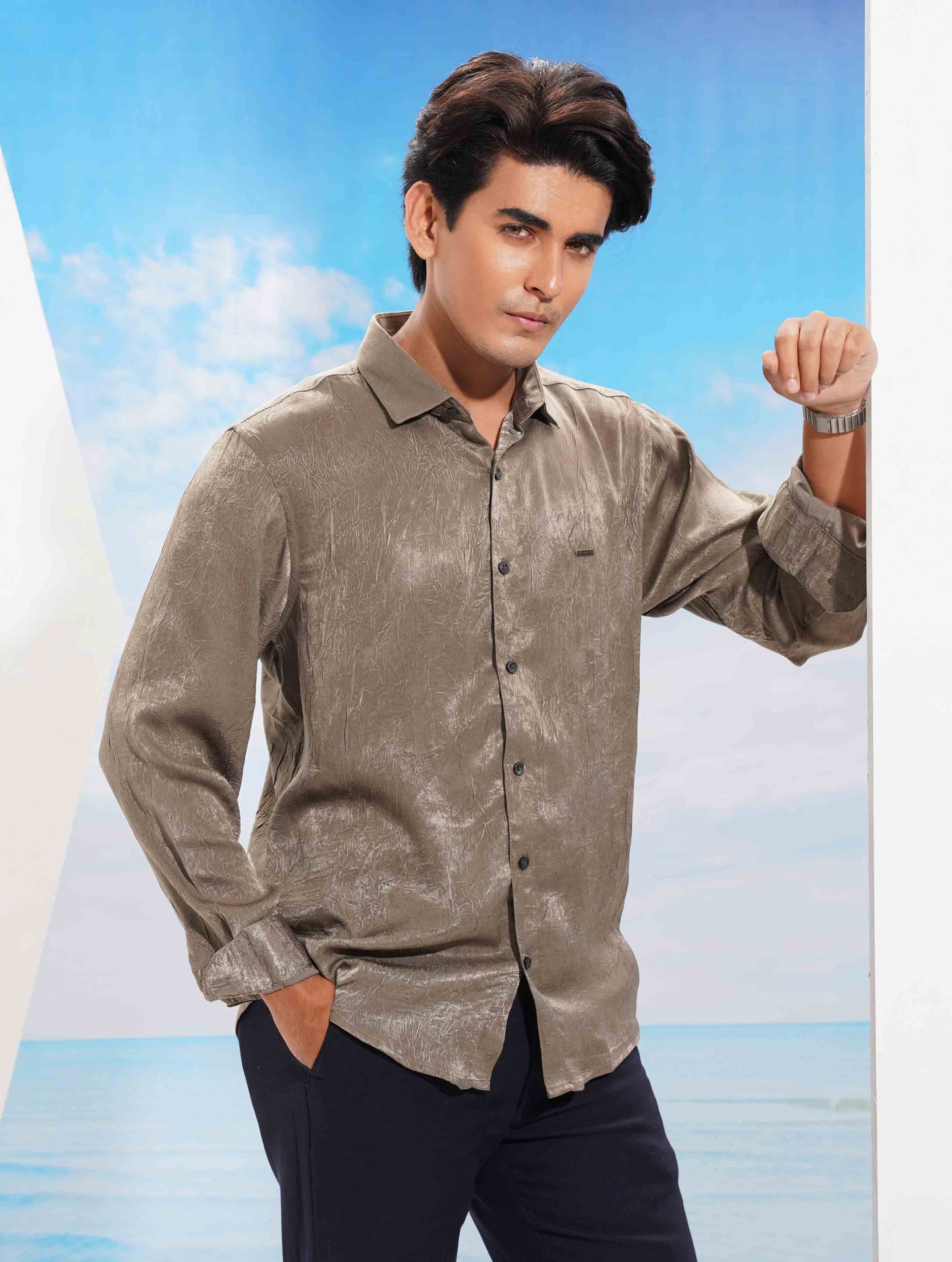 Muted olive Noir texture Printed Full sleeve Shirt