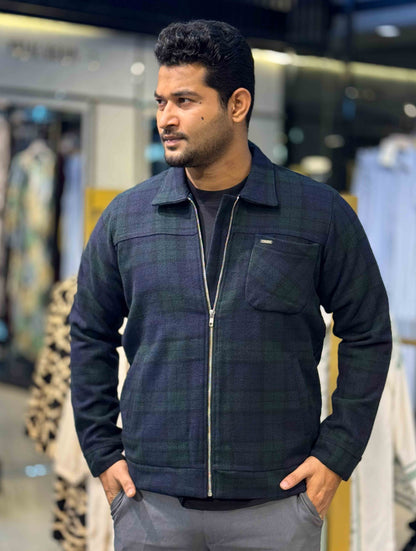Castleton Green - Navy Blue Check flannel jacket