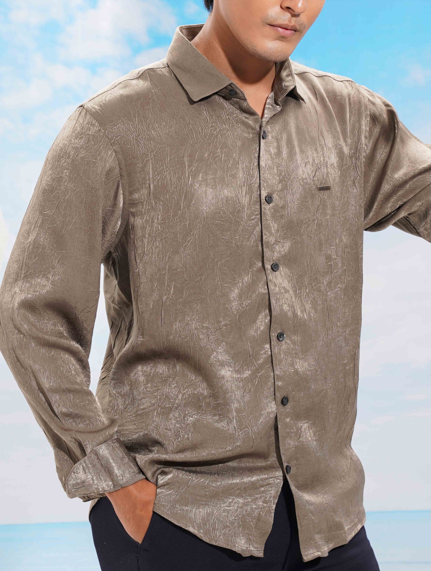 Muted olive Noir texture Printed Full sleeve Shirt