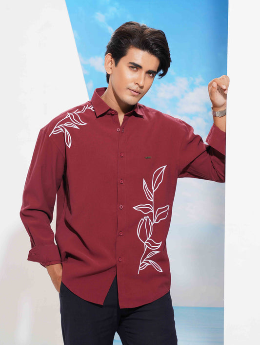 Maroon Ash Flower print full Sleeve Shirt