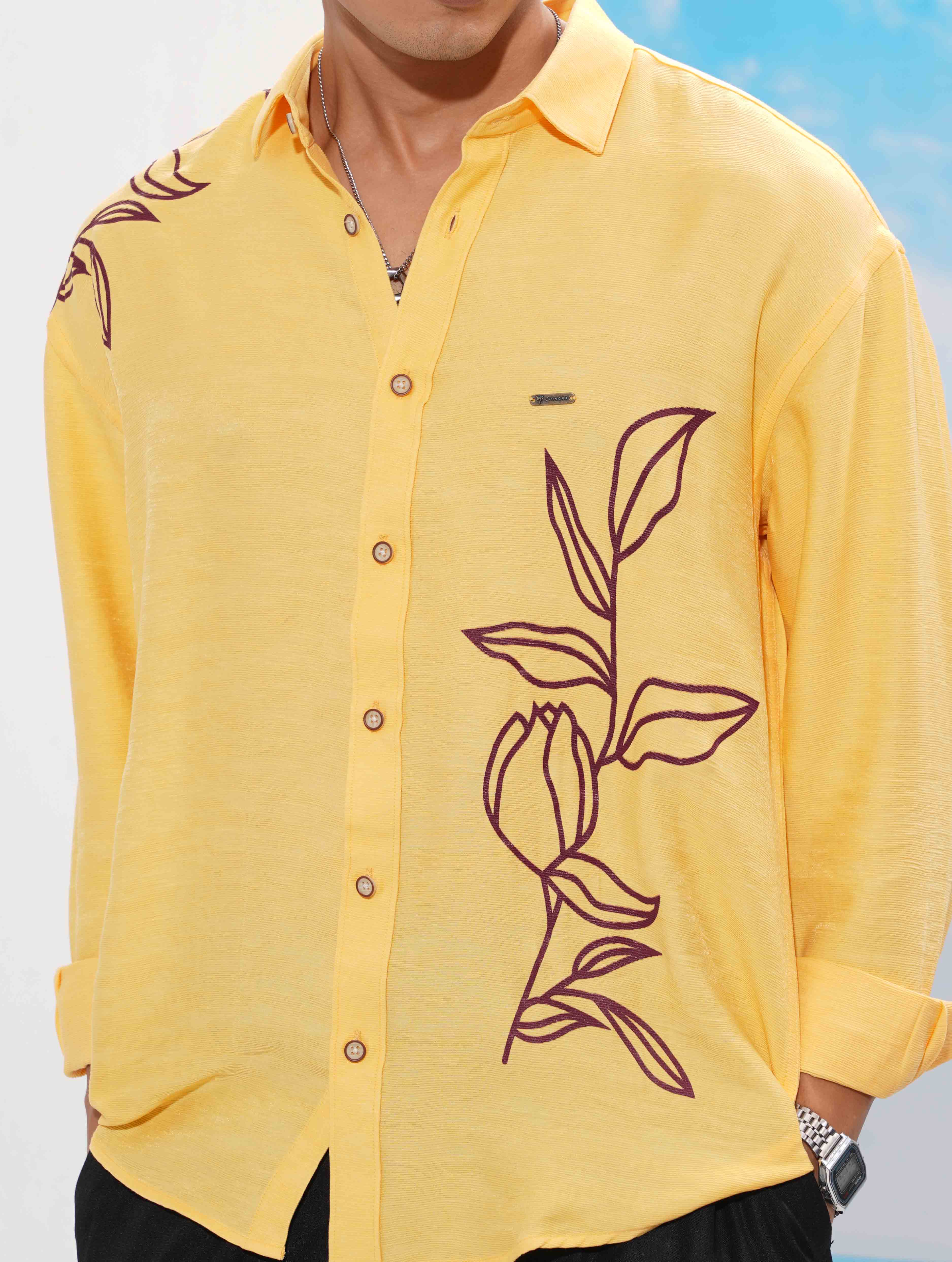 Yellow Maroon Flower print full Sleeve Shirt