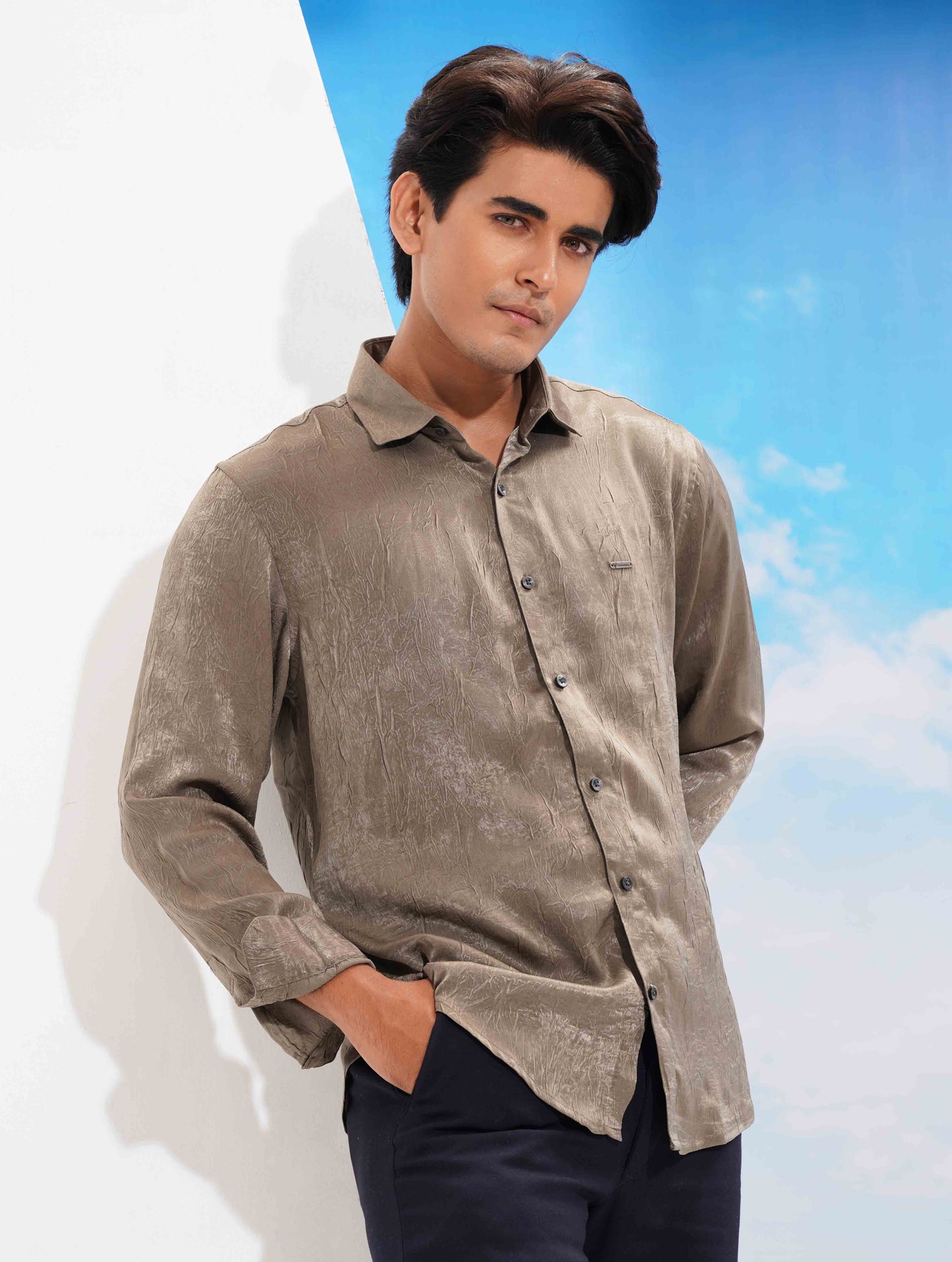 Muted olive Noir texture Printed Full sleeve Shirt