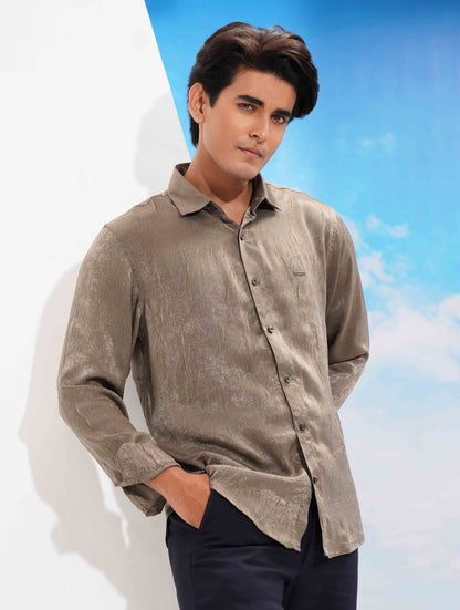 Muted olive Noir texture Printed Full sleeve Shirt