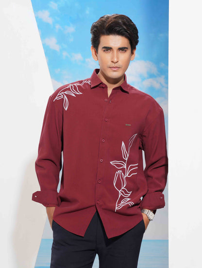 Maroon Ash Flower print full Sleeve Shirt