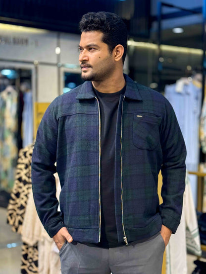 Castleton Green - Navy Blue Check flannel jacket