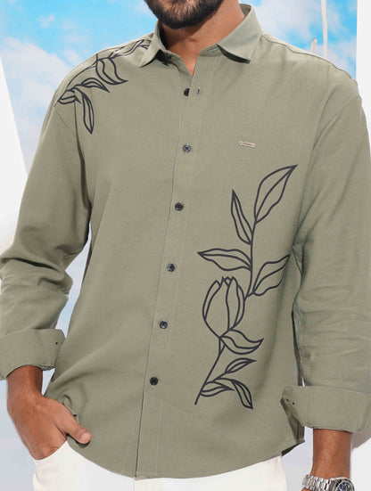 Olive Black Flower print full Sleeve Shirt