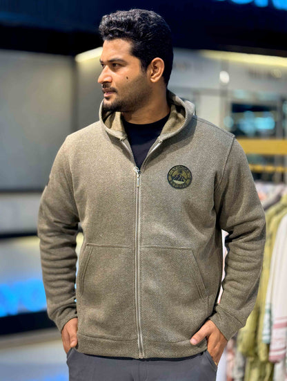 Faded Olive Jacquard Knit Zipper Hoodie