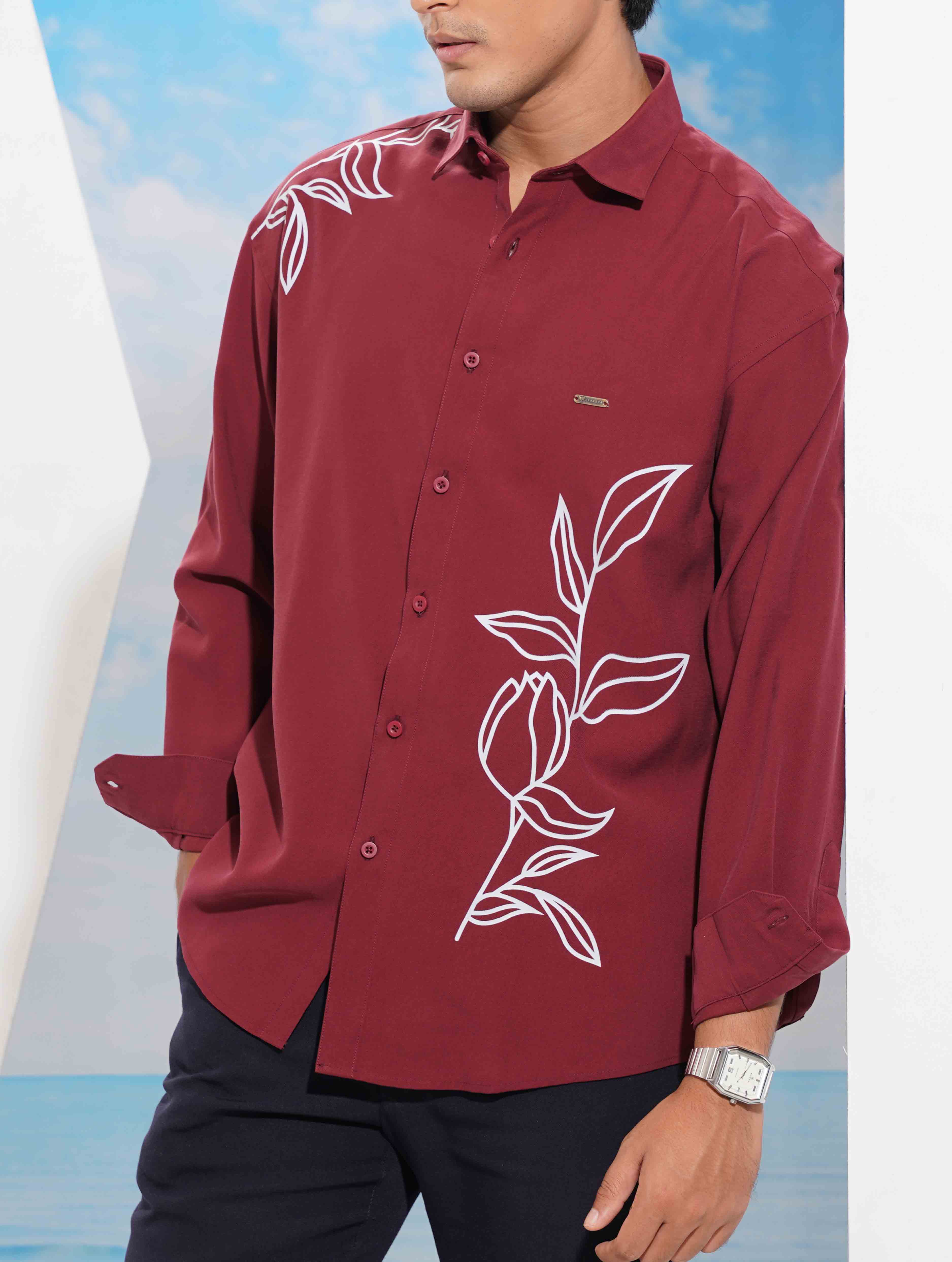 Maroon Ash Flower print full Sleeve Shirt