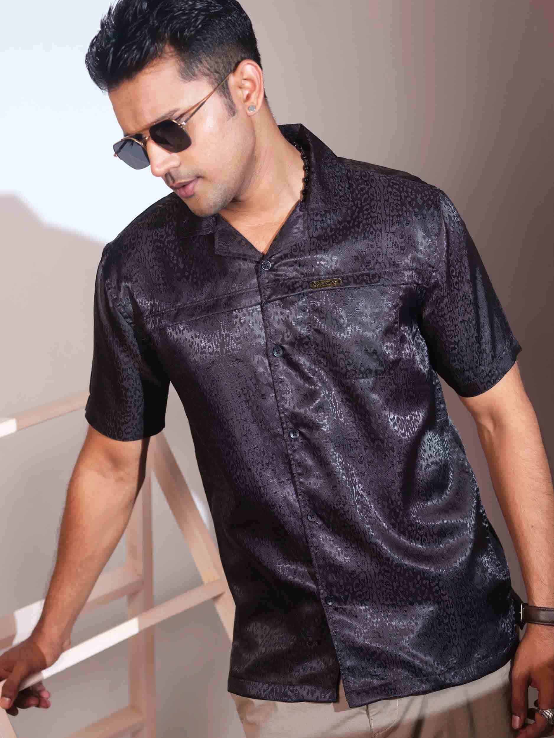 Black leopard printed synthetic havana shirt
