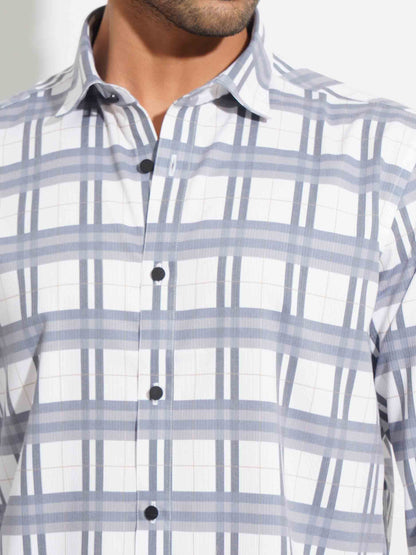 White-ash double stripped check viscos stretch full sleeve shirt