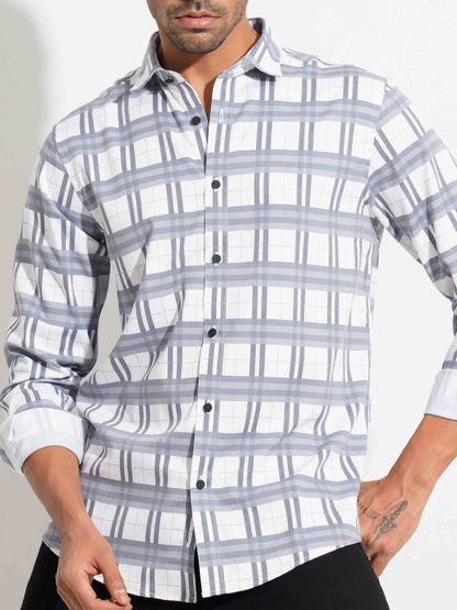 White-ash double stripped check viscos stretch full sleeve shirt