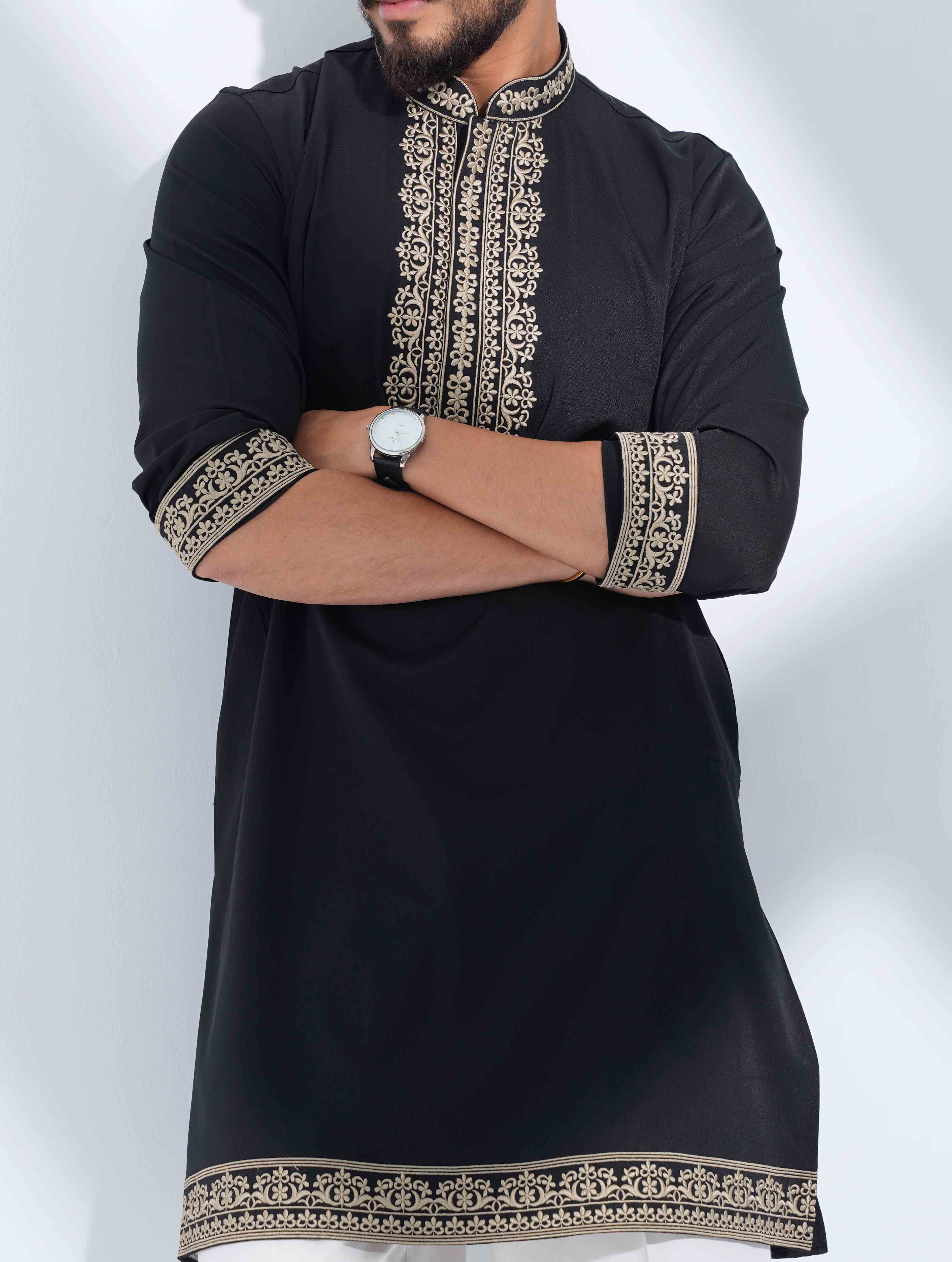 Black Premium bottom embriodery panjabi