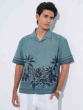 Teal - Black Coral Printed Havana Shirt