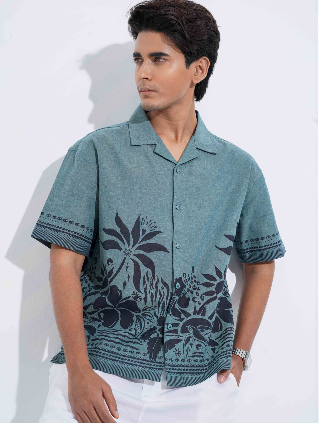 Teal - Black Coral Printed Havana Shirt