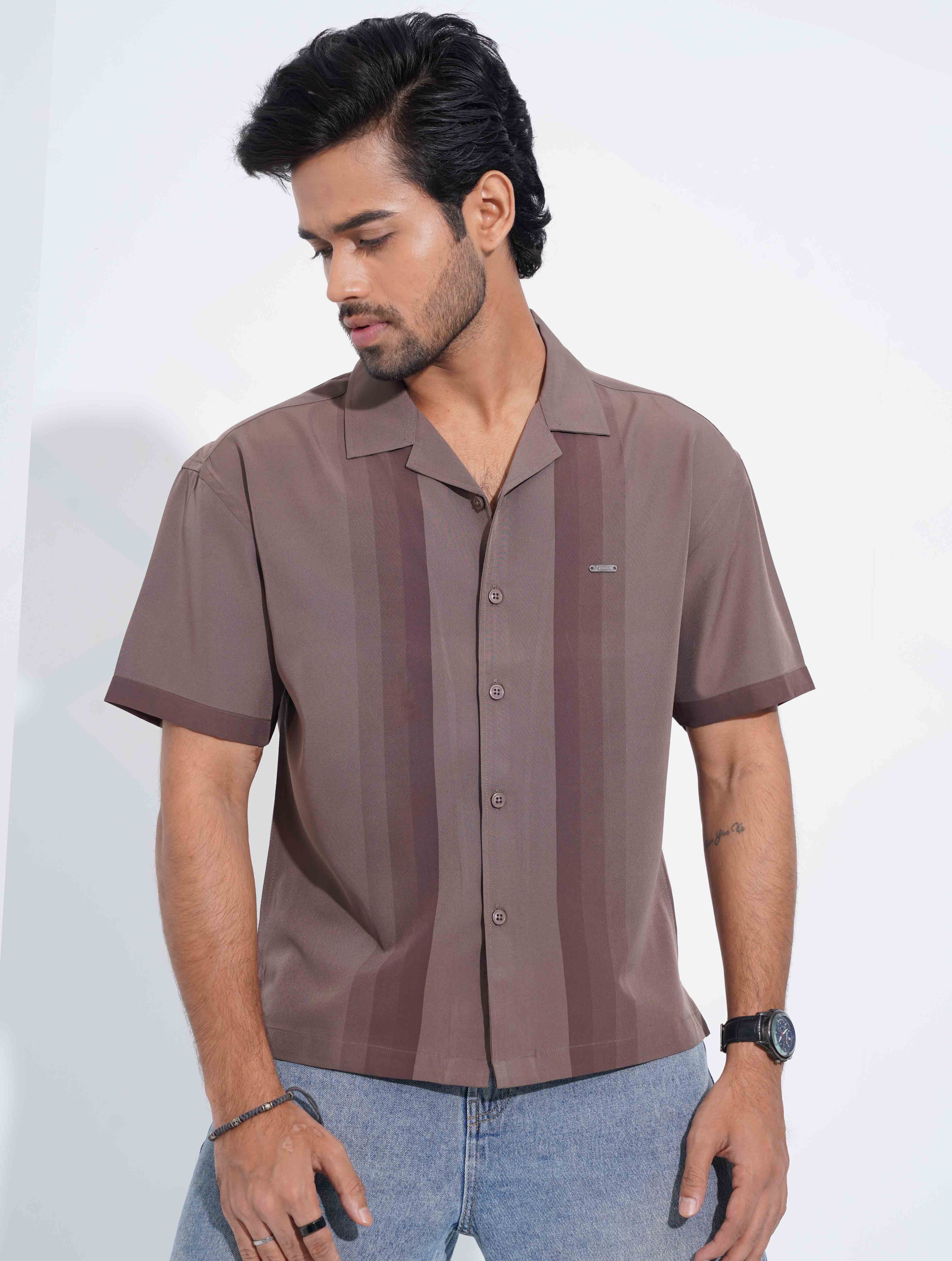 Coffee - brown stripe Contrast Havana Shirt